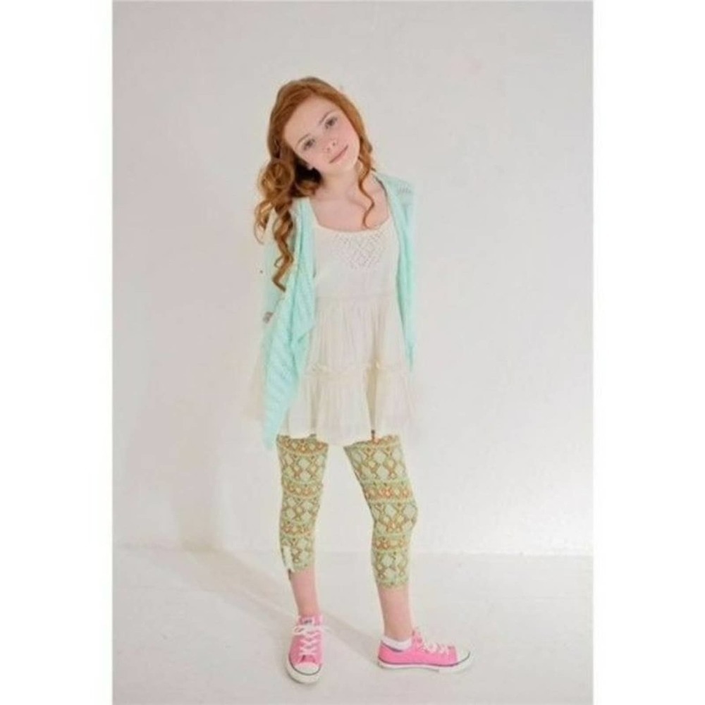 Matilda Jane Girl's Diamond Pattern Zip Lace Cuff Crop Leggings Blue Size 12